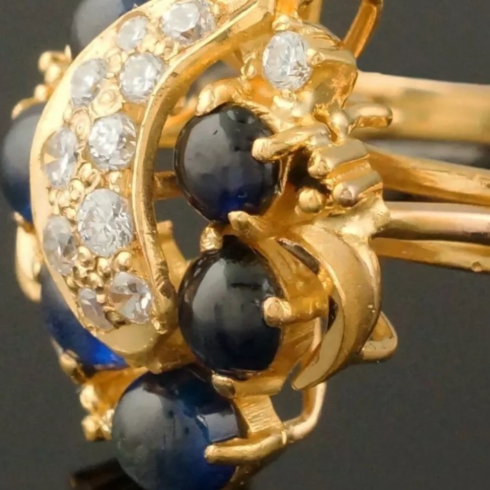 Solid 22 k Gold Blue Sapphire Cabochon Quartz Ring - Picture 6 of 16